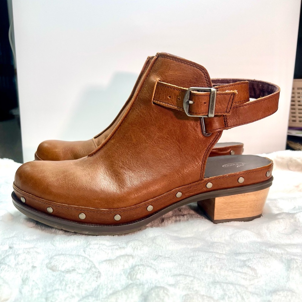 Chaco Heeled Leather Clogs with Buckle